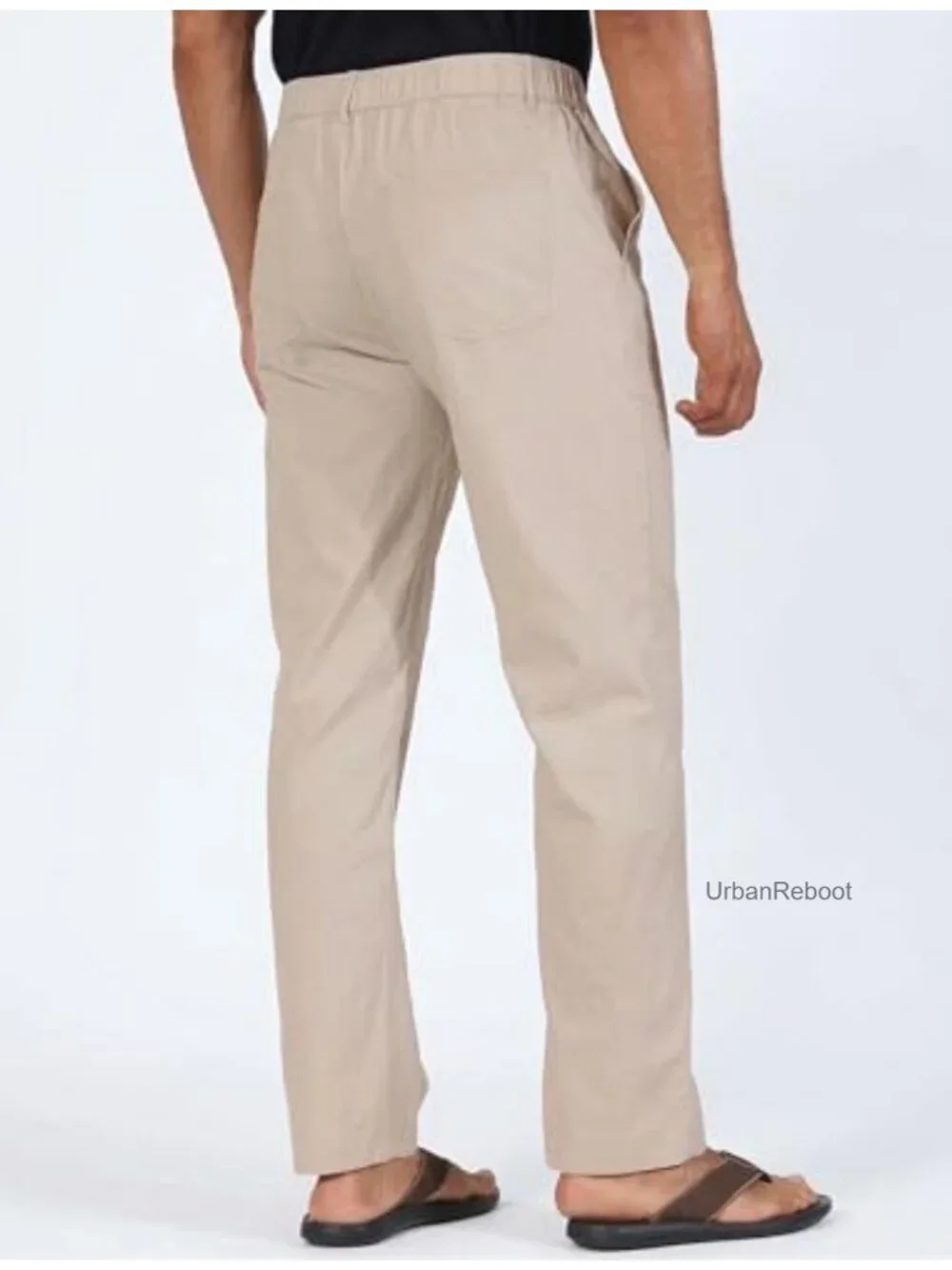 Men's Linen Blend Relaxed Fit Straight Leg Casual Pants, Elastic Waist Pull-On